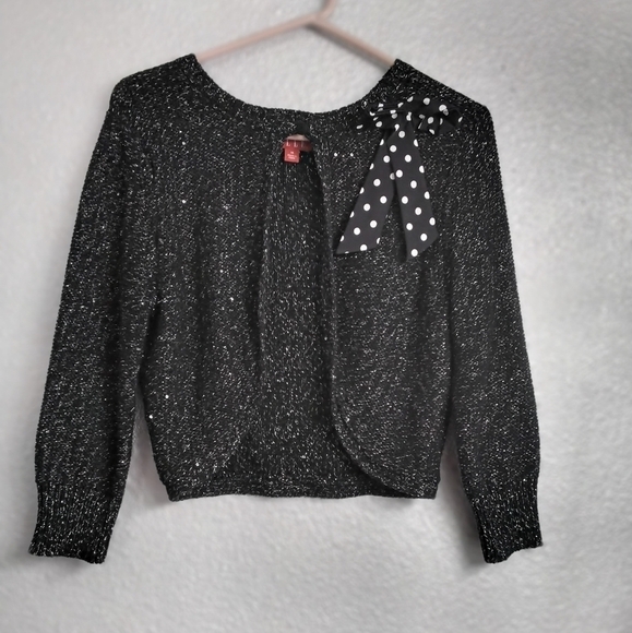 Elle Women's Cardigan/Crop Black W/Silver Metallic Thread  Size M - Picture 1 of 4